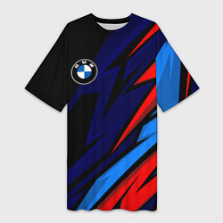 Футболка женская длинная BMW - m colors and black, цвет: 3D-принт