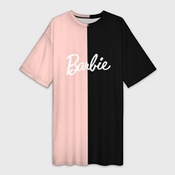 Женская длинная футболка Барби - сплит нежно-персикового и черного