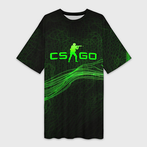 Женская длинная футболка CSGO green abstract / 3D-принт – фото 1