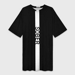 Женская длинная футболка Трезвый на английском в черном и с вертикальной ли