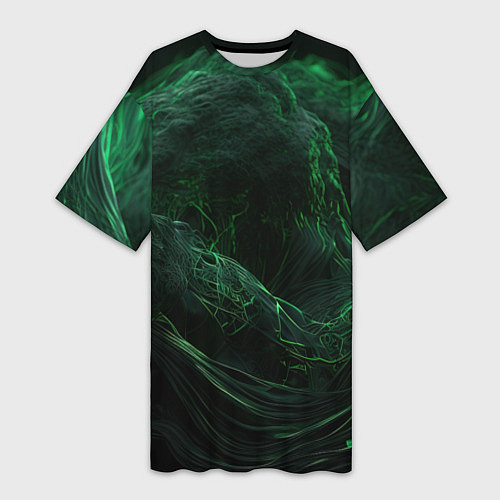 Женская длинная футболка Темно зеленая абстракция / 3D-принт – фото 1