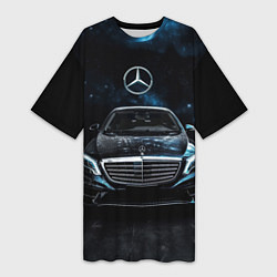 Женская длинная футболка Mercedes Benz space background