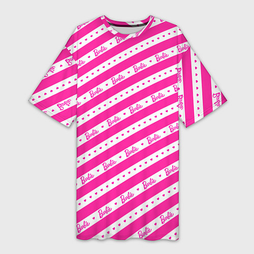 Женская длинная футболка Барби и розовые полосы / 3D-принт – фото 1