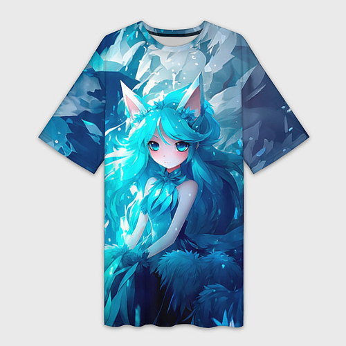 Женская длинная футболка Снежная лиса в стиле аниме / 3D-принт – фото 1