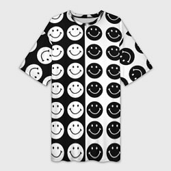 Футболка женская длинная Smiley black and white, цвет: 3D-принт