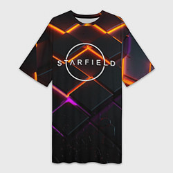 Женская длинная футболка Starfield logo orange abstract