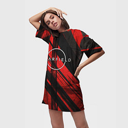 Футболка женская длинная Starfield logo red black background, цвет: 3D-принт — фото 2
