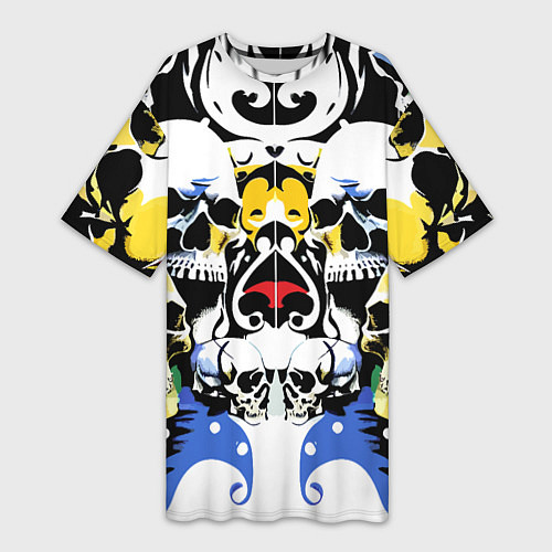 Женская длинная футболка Паттерн из черепов - поп-арт / 3D-принт – фото 1