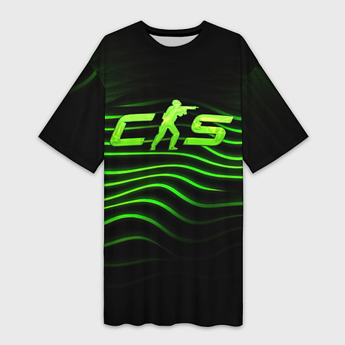 Женская длинная футболка CS2 green logo / 3D-принт – фото 1