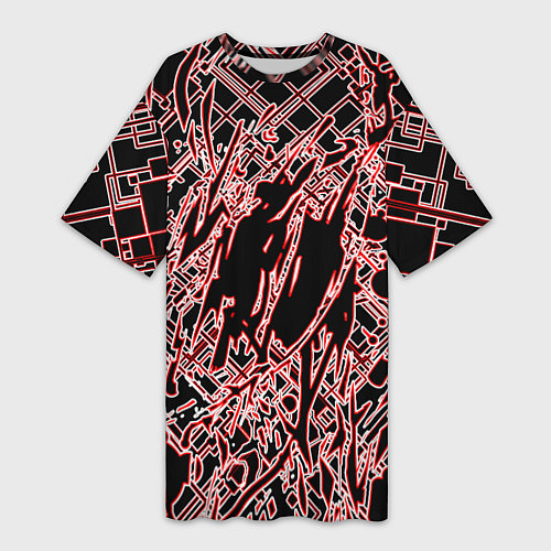 Женская длинная футболка Кибернетическая клякса красная / 3D-принт – фото 1