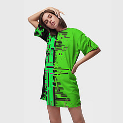 Футболка женская длинная Кибер-глитч зелёный, цвет: 3D-принт — фото 2