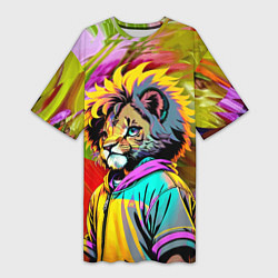 Женская длинная футболка Funny lion cub - pop art