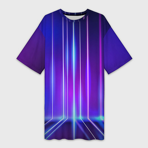 Женская длинная футболка Neon glow - vaporwave - strips / 3D-принт – фото 1