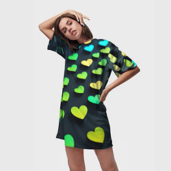 Футболка женская длинная Паттерн - сердца градиент - нейросеть, цвет: 3D-принт — фото 2