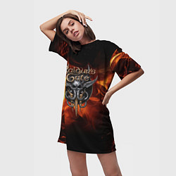 Футболка женская длинная Baldurs Gate 3 fire logo, цвет: 3D-принт — фото 2