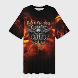 Футболка женская длинная Baldurs Gate 3 fire logo, цвет: 3D-принт