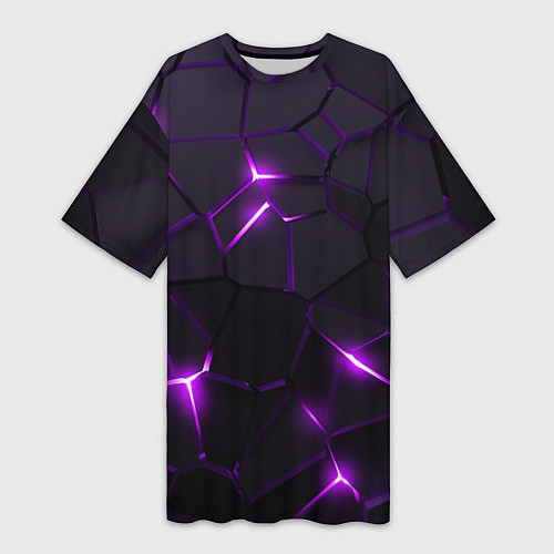 Женская длинная футболка Неоновые плиты с фиолетовым свечением / 3D-принт – фото 1