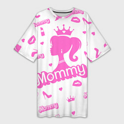 Женская длинная футболка Мамочка - силуэт барби: паттерн розовый на белом ф