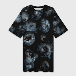 Футболка женская длинная Много черники, цвет: 3D-принт