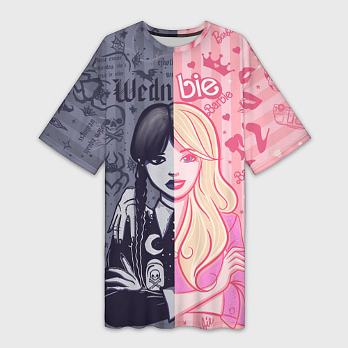 Женская длинная футболка Барби и Уэнсдей - мои две личности: в стиле тату / 3D-принт – фото 1