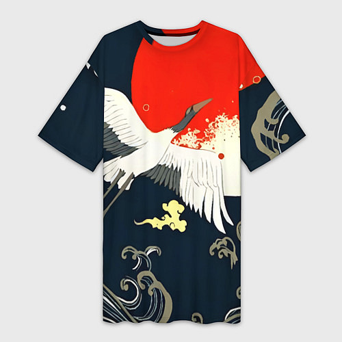 Женская длинная футболка Кимоно с японскими журавлями / 3D-принт – фото 1