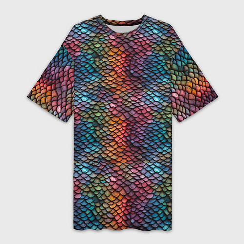 Женская длинная футболка Разноцветная чешуя дракона / 3D-принт – фото 1