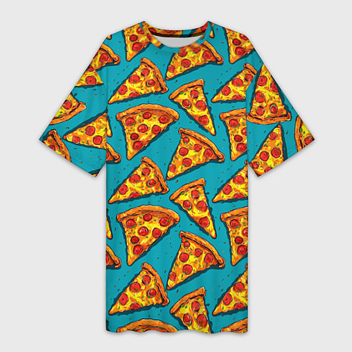 Женская длинная футболка Кусочки пиццы на синем фоне / 3D-принт – фото 1