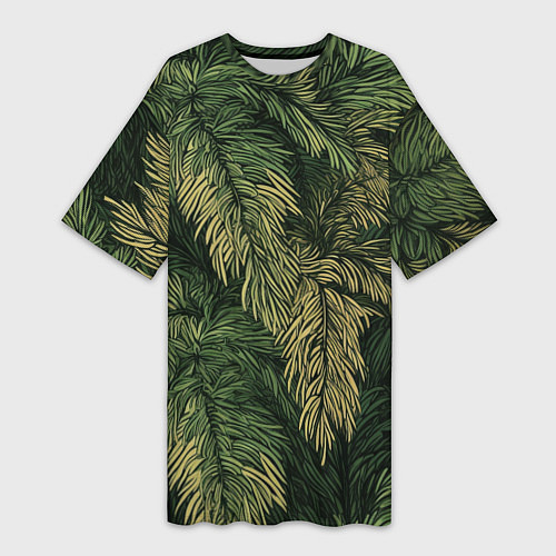 Женская длинная футболка Камуфляж хвойный лес / 3D-принт – фото 1