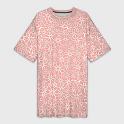 Женская длинная футболка Цветочный паттерн нежный персиковый