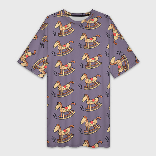 Женская длинная футболка Деревянные лошадки качалки / 3D-принт – фото 1