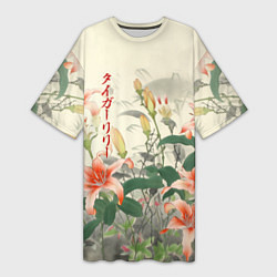 Женская длинная футболка Тигровые лилии - японский стиль