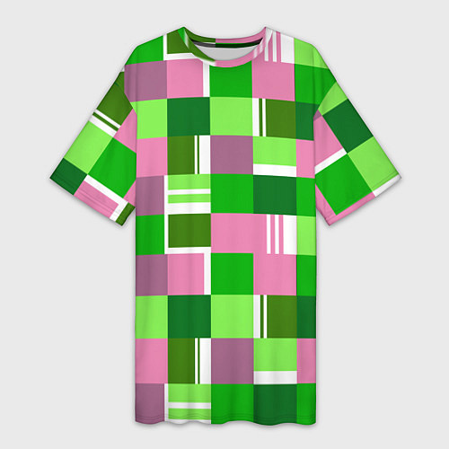 Женская длинная футболка Ретро квадраты ванильные / 3D-принт – фото 1