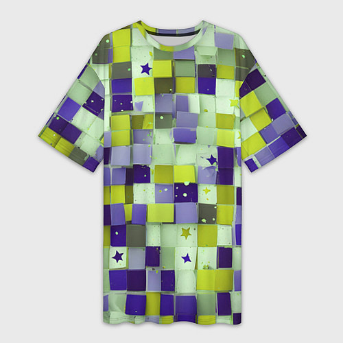Женская длинная футболка Ретро квадраты болотные / 3D-принт – фото 1