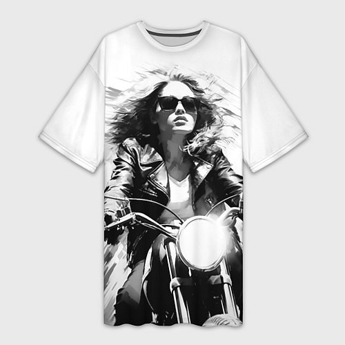Женская длинная футболка Девушка на ретро мотоцикле / 3D-принт – фото 1