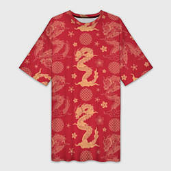 Женская длинная футболка Азиатские драконы - классика