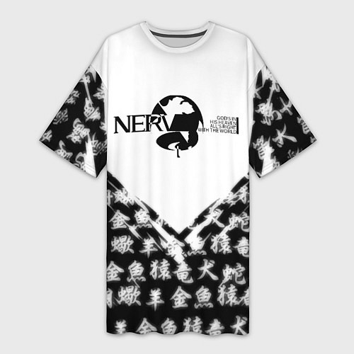 Женская длинная футболка Евангелион логотип Nerv anime / 3D-принт – фото 1
