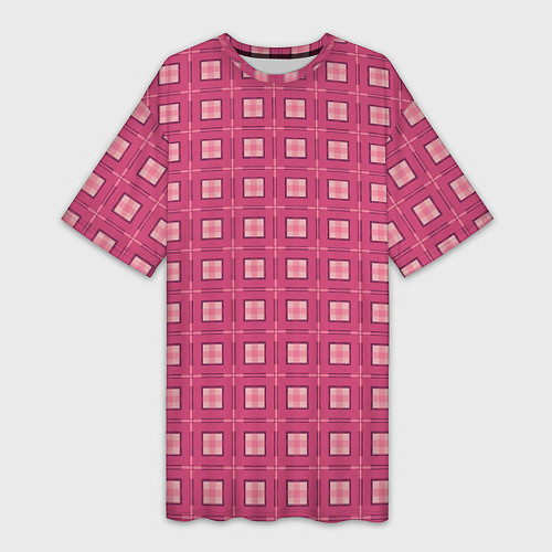 Женская длинная футболка Розовый клетчатый паттерн / 3D-принт – фото 1