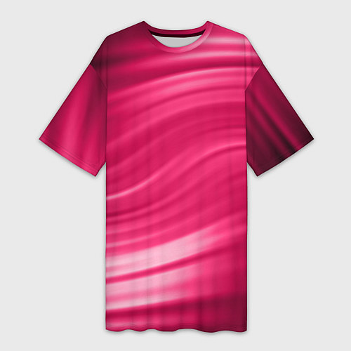 Женская длинная футболка Абстрактный волнистый узор в красно-розовых тонах / 3D-принт – фото 1