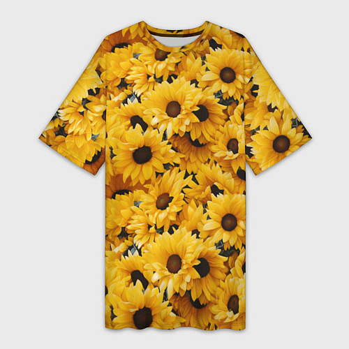 Женская длинная футболка Желтые объемные цветы от нейросети / 3D-принт – фото 1