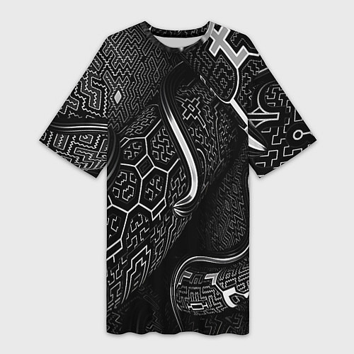 Женская длинная футболка Чёрно-белая орнамент / 3D-принт – фото 1