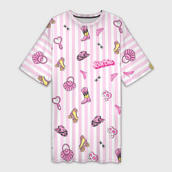 Женская длинная футболка Барби - розовая полоска и аксессуары