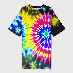 Футболка женская длинная Colorful floral composition - tie-dye, цвет: 3D-принт