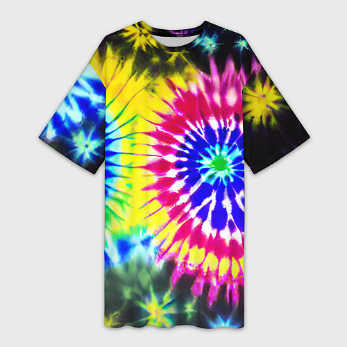 Женская длинная футболка Colorful floral composition - tie-dye / 3D-принт – фото 1