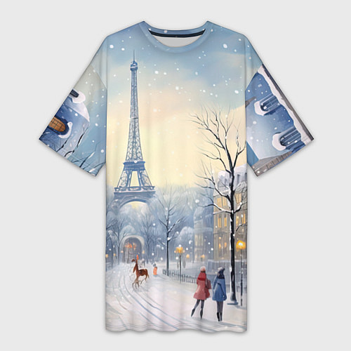 Женская длинная футболка Новогодний Париж / 3D-принт – фото 1