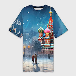 Женская длинная футболка Новогодняя Москва