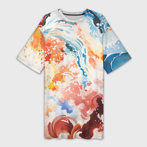 Женская длинная футболка Абстрактные контрастные волны / 3D-принт – фото 1
