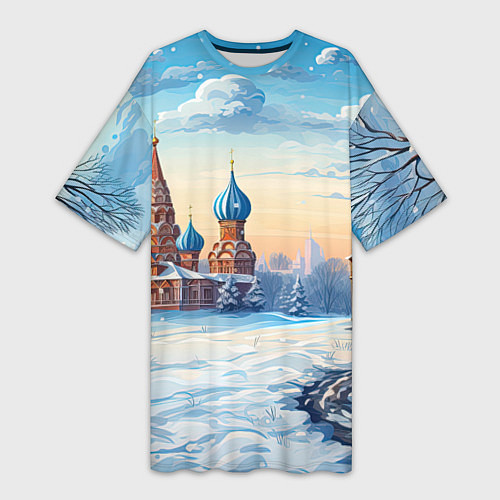 Женская длинная футболка Российская зима / 3D-принт – фото 1