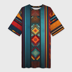 Женская длинная футболка Этнический орнамент в вертикальную полоску