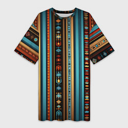 Женская длинная футболка Этнический паттерн в вертикальную полоску