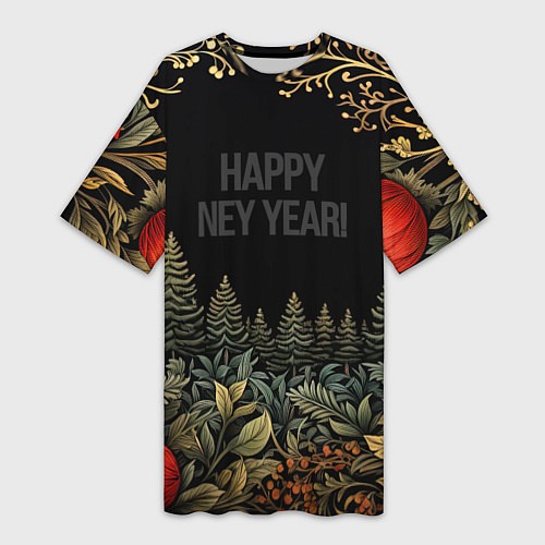 Женская длинная футболка Happy new year black style / 3D-принт – фото 1